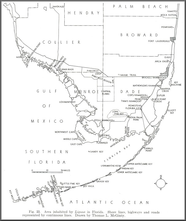 South Florida Liguus Habitat Map [from Pilsbry, 1946]